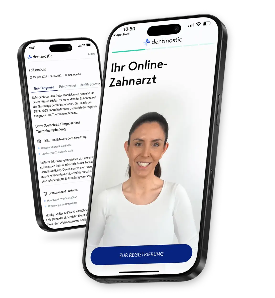 dentinostic App auf einem Smartphone mit Ärztin